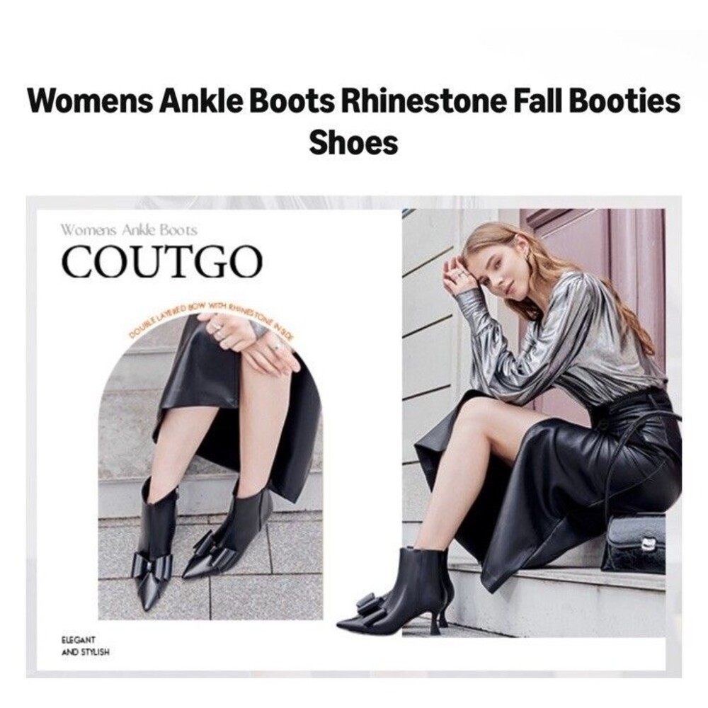 Coutgo Womens Ankle Boots Pointed Toe Kitten Heel Side Zipper Black Size 7 - Picture 5 of 16